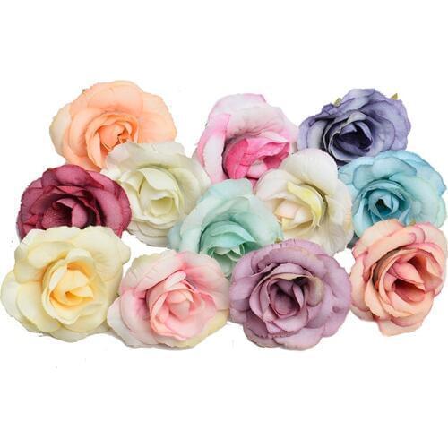 10pcs artificial flower 4cm silk rose flower head wedding party home decoration DIY wreath scrapbook gift box craft