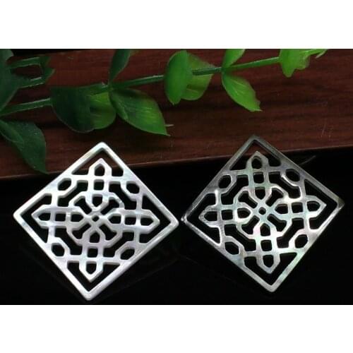 10pcs wholesale natural pearl white butterfly shell black shell 25mm carving hollow square shape jewelry accessories