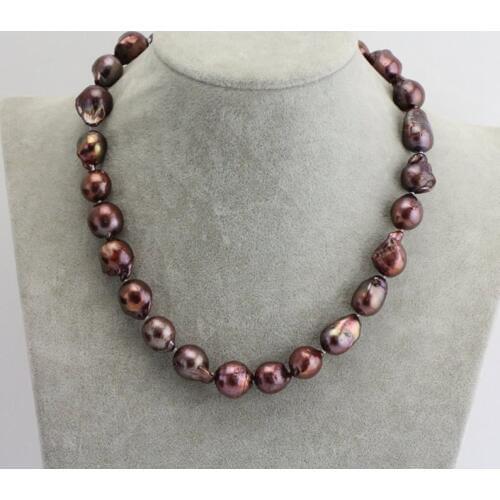 12-14MM Brown Color Baroque Pearl Necklace,Large Nucleated Flameball Fireball Pearl Jewelry,Perfect Party Women Gift Jewelry