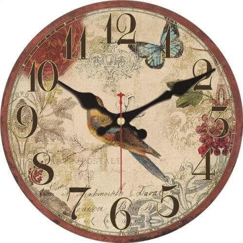 14 Inch Vintage Wall Clock Quartz Movement Silent Non-Ticking Wall Clocks Birds Stand On Tree Animal Wall Clock