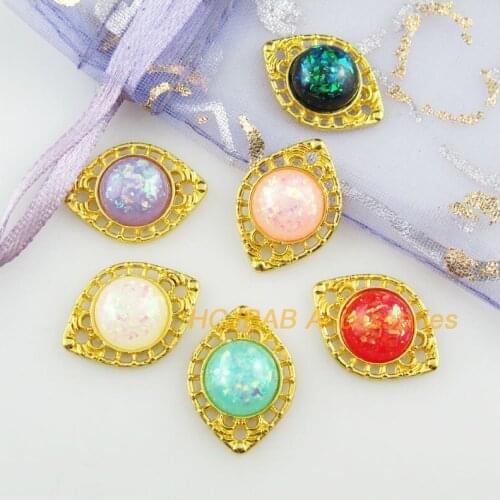 18 Flower Resin Connectors AB Shivering Mixed Charms Gold Tone 14.5x20mm