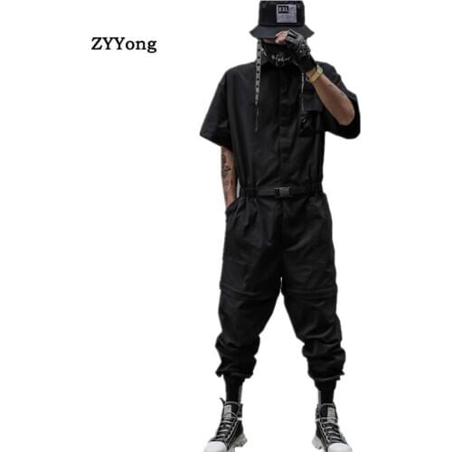 2020 Men Jumpsuits Casual Loose Solid Joggers Streetwear Shortsleeve Fashion Pants Men Rompers Cargo Overalls Size M-XXL