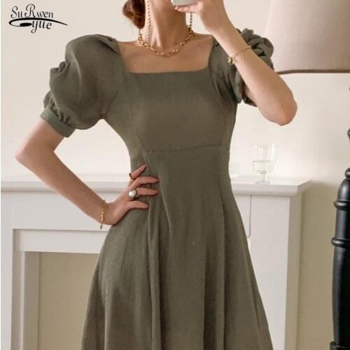 2021 Elastic Summer Maxi Dresses Puff Sleeve Cotton Party Dress Boho Square Collar A Line Long Dress Women Solid Vestidos 14720