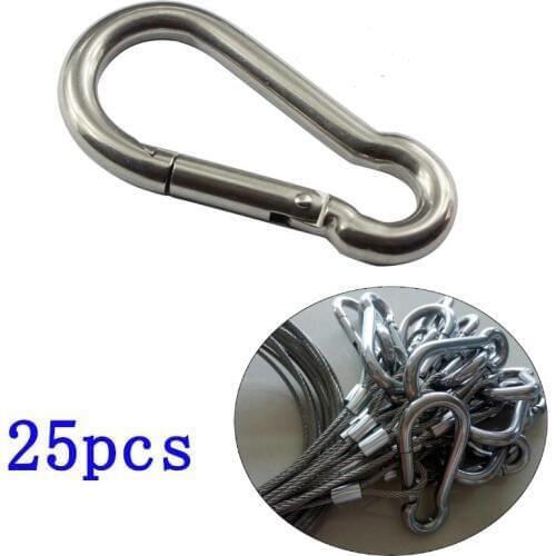 25pcs 304 Stainless Steel Spring Snap Quick Link Lock Ring Carabiner Mountaineering Buckle M4 M5 M6 M8 Silver Keychains