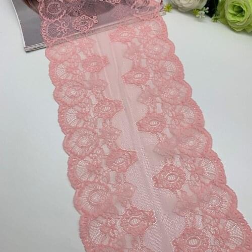 3y/lot Width 23.50cm Elastic Stretch Lace Trim Spring Pink Skirt Hem For Clothing Accessories Dress Fabric Lace Sewing Applique