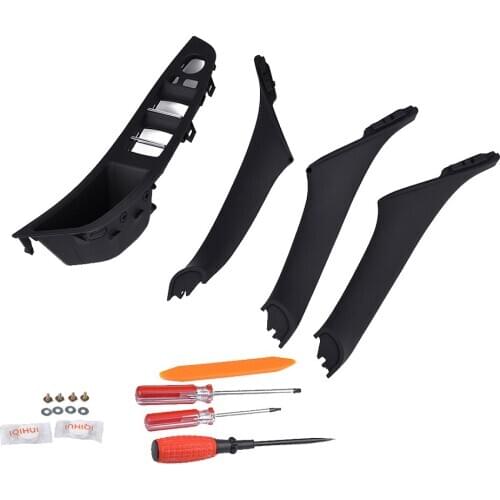 4x Door Handle Window Lift Switch Button Frame Panel Kit For BMW F10 Black