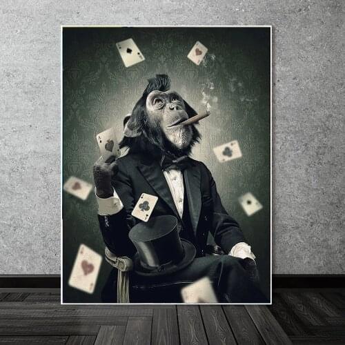 DIY 5D Diamond Painting Smoking monkey playing poker Cross stitch Full Rhinestone Mosaic Diamond Embroidery Home decor gift P385