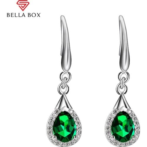 BELLA BOX Fashion 925 Sterling Silver Drop Earrings For Women Created Emerald Gemstone Female Gift Engagement Fine Jewelry Gift