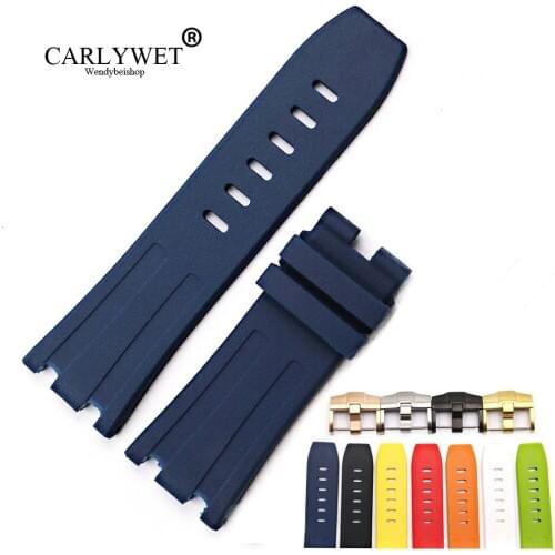 CARLYWET 28mm Blue Waterproof Silicone Rubber Replacement Wrist Watchbands Strap For Audemars Piguet 42mm Royal Oak Offshore