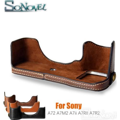 PU Leather Half Camera Bottom Case Bag Cover For Sony A72 A7M2 A7ii A7RII A7R2 Mirrorless System Camera Case