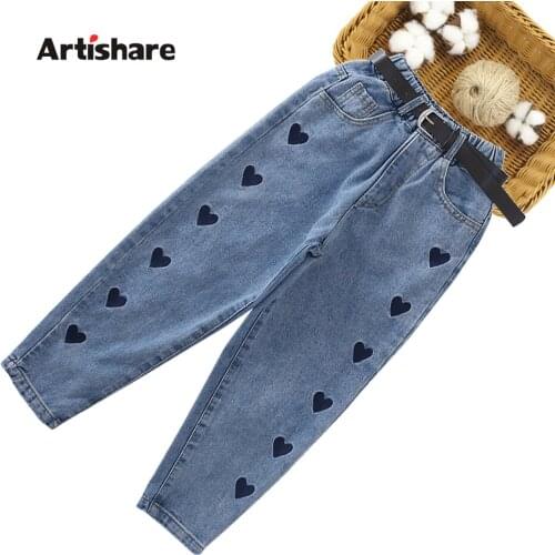 Jeans For Girl Heart Pattern Girl Child Jeans 2021 New Childrens Jeans For Girl Spring Autumn Childrens Clothing 6 8 10 12 14