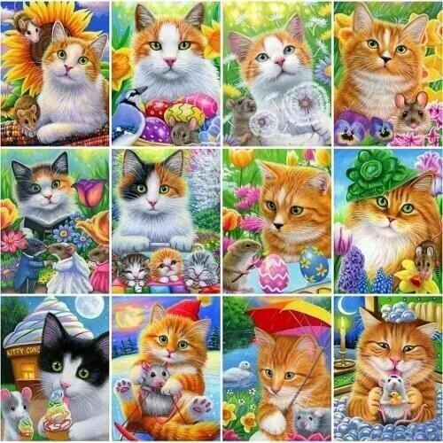 EverShine 5D DIY Diamond Painting Full Square Cat Diamond Embroidery Animal Picture Rhinestone Mosaic Cartoons Manual Art