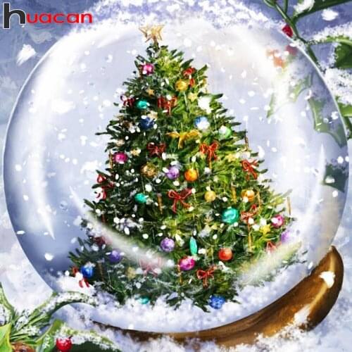 Huacan Diamond Painting Christmas Tree Mosaic Winter Cross Stitch Embroidery Christmas Ball Wall Decor