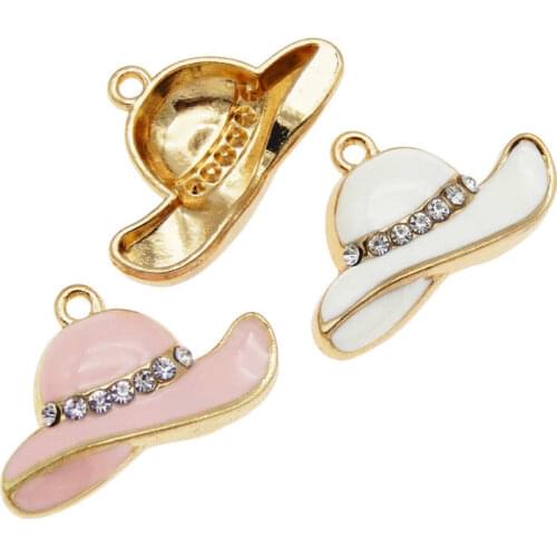 Julie Wang 4PCS Enamel Women Hat Charms Mixed Colors Rhinestones Alloy Gold Tone Necklace Bracelet Jewelry Making Accessory