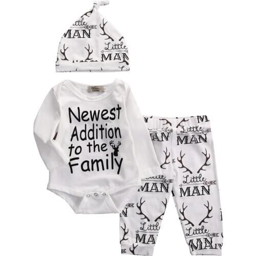 Baby Boy Girl Clothes Set Autumn Winter Fashion Cotton Casual Deer Printed Romper Jumpsuit + Pants + Hat 3pcs Outfits Sets