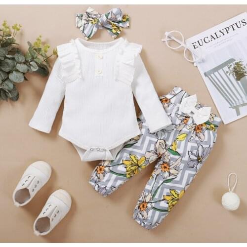 3Pcs Baby Girl Clothes Set Infant Kids Clothing Print Baby Newborn Girl Clothes Fall Baby Clothes Bulk Drop Shipping Wholesale