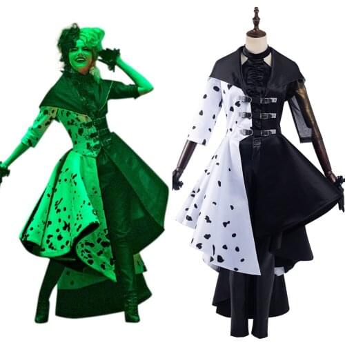 Cruella De Vil Kuila Half Black Half White Dress Suit Halloween Carnival Evening Party Dress Clothing
