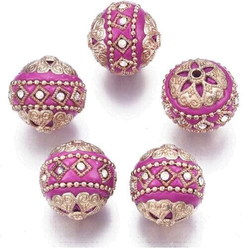 5 pc Handmade Indonesia Round Beads with Alloy Findings 18~19x18~19mm, Hole: 2mm