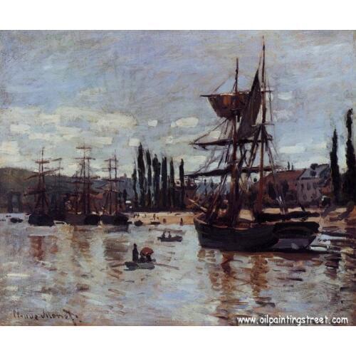 Boats at Rouen,Claude Monet Oil Painting Reproduction on linen canvas,Free DHL Shipping, 100% handmade,museum Quality,Landcaple