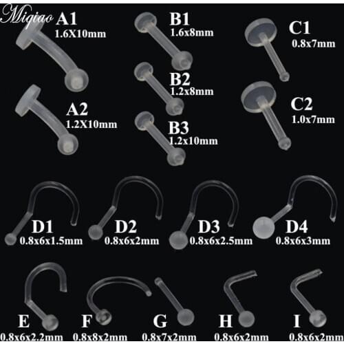 Miqiao 10pc Body Piercing Jewelry Acrylic Plastic Soft Rod Earrings Transparent Invisible Nose Nails Eyebrow Nails