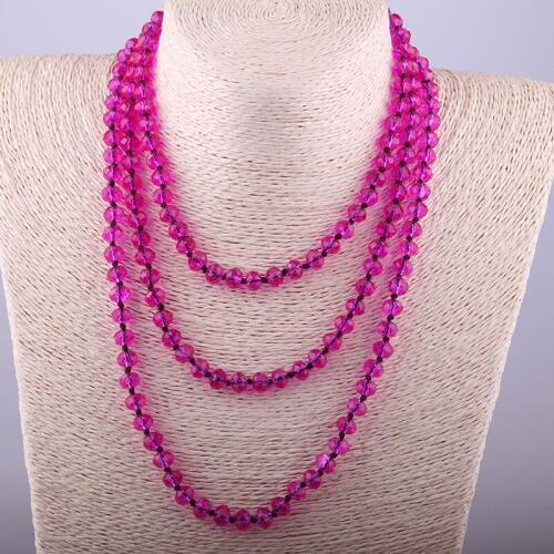 Fashion Bohemian Tribal 145cm Long Jewelry Red Crystal knotted long Halsband 5*8 Glass Crystal Necklace