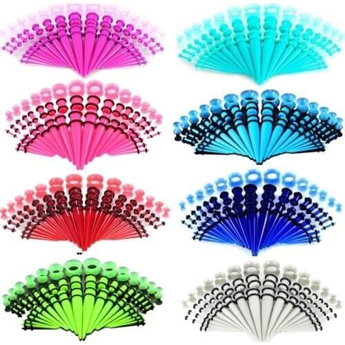 50PCS Acrylic Ear Stretching Kit Gauge 14G-00G Ear Taper Set Silicone Ear Stretecher Plug Tunnel Kit Reamer Expansiones De Oreja