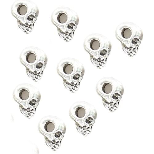 New 10pcs Skull Spacer Beads Antique Silver Zinc Alloy Jewelry DIY Craft Making