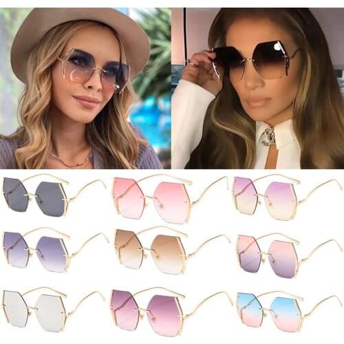 Rimless Square Sunglasses Women 2020 Wholesale Oversized Shades Vintage Large Gradient Sun Glasses Female Street Brown Eyewear