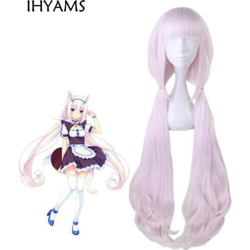 Anime Nekopara Chocolat Vanilla Wig Cosplay Wigs 100cm Pink Long Heat Resistant Synthetic Hair Wigs + Wig Cap