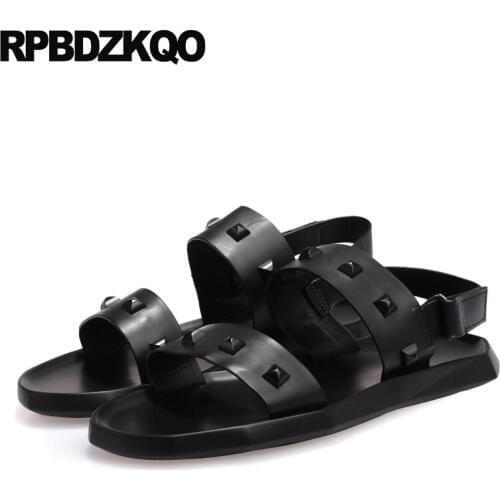 Size 45 black beach waterproof native 46 men sandals leather summer rivet outdoor metal italian flat large stud shoes 2019 water