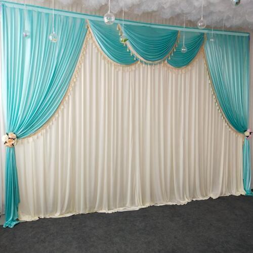 Luxury ice silk chiffon fabric wedding stage backdrop swags with tassels drape curtain for wedding party birthday decoration