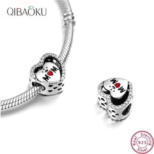S925 Sterling Silver Love Shaped Bead I Love Mom Charm Bracelet Accessories Pendant Bracelet Charm for Jewelry Making