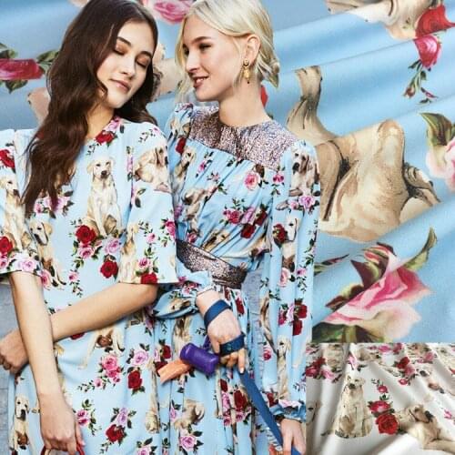 Parent-child installed printed fabric meter brand printed dress stretch satin fabric handmade DIY home service fabric cloth