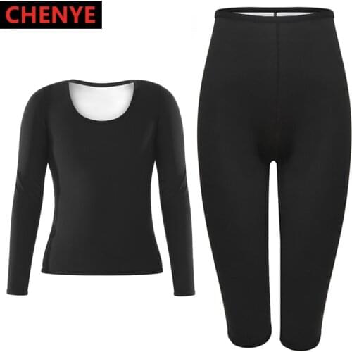 Waist Trainer Workout Shorts + Long Sleeve Shapewear Sets Women Seamless Sauna Suits 2021 Body Shaper Sweat Pants Slimming Shirt