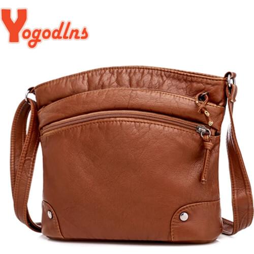 Yogodlns Soft PU Leather Shoulder Bag Women Retro Messenger Bag Double Zipper Female Crossbody Bag Big Capacity Daily Handbag