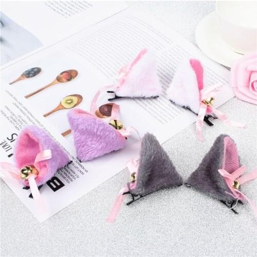 White 4 Colors Cat Ears With Bell Hair Clip Cosplay Party Fox Long Fur Costume Hair Clip Halloween Gift Hair Accessory