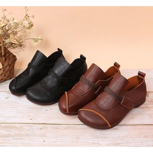 2021 New Arrive Retro Women Ankle Boots Fashion Round Toes Slip on Ladies Autumn Shoes Low Heels Botas Woman Pu Leather