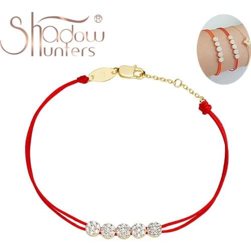 SHADOWHUNTERS Pure 925 Sterling Silver Twin Red Strings Bracelet Round Csrystal Cluster setting For Women Jewelry Christmas Gift