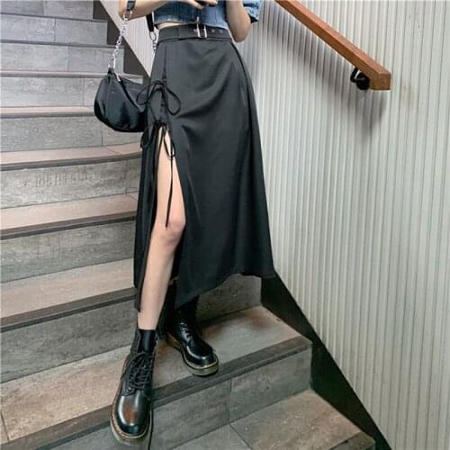 New 1 Piece Women Summer 2021 Gothic Black Skirt Irregular Skirts+Crop Top Fashion Suits Sexy Streetwear Set Chic Skirts