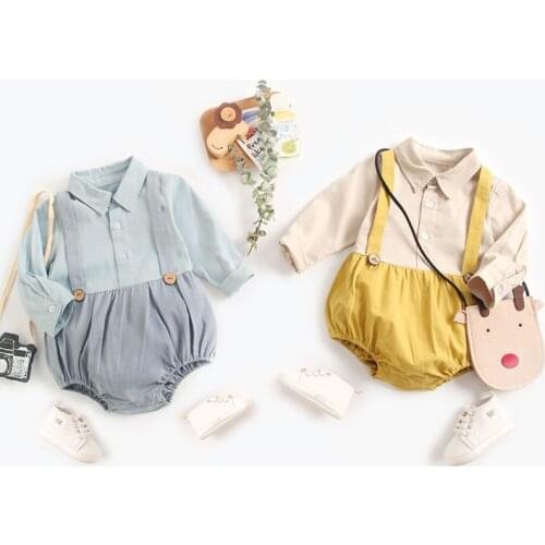 0-3Yrs Newborn Baby Boys Fake Two Piece Long Sleeve Clothes Rompers Spring Autumn Baby Toddler Boys Triangle Jumpsuits