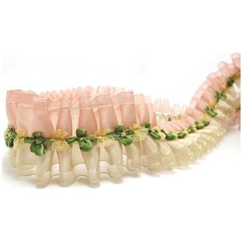 1 5/8 Inch Burgundy Brown Ombre Pleated Printed Polyester Ribbon with Woven Rosette Trim|Headband Supplies|Hair Embellishment