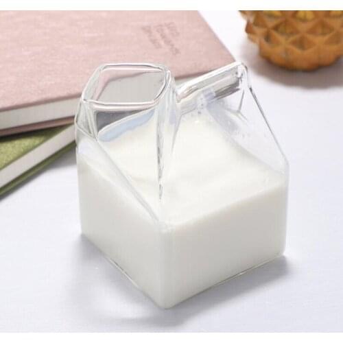 1 Piece 300 Ml Half Pint Milk Carton Style Creative Mini Milk Pot Glass Milk Cup Milk Box Glass Cup