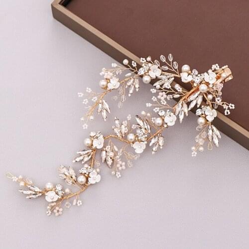 1PCS Gold Color Flower Bridal Hair Clip Wedding Hair Jewelry Accessories Pearl Crystal Head Decoration Elegant Hair Ornament