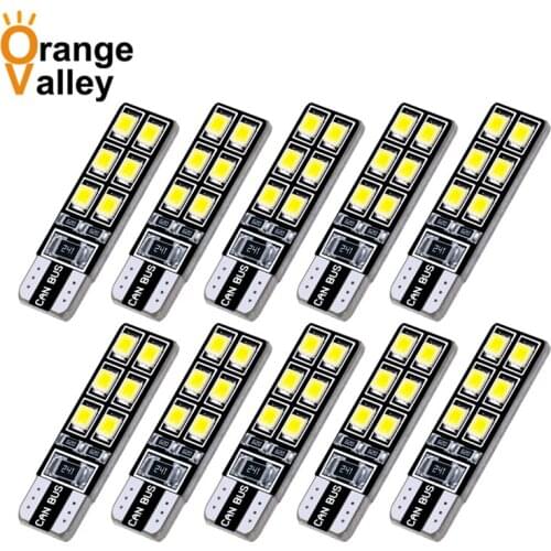 10Pcs T10 W5W 194 168 501 12 LED 2835 SMD Car Auto Wedge Side Lights Door Map Lamp Bulb DC12V