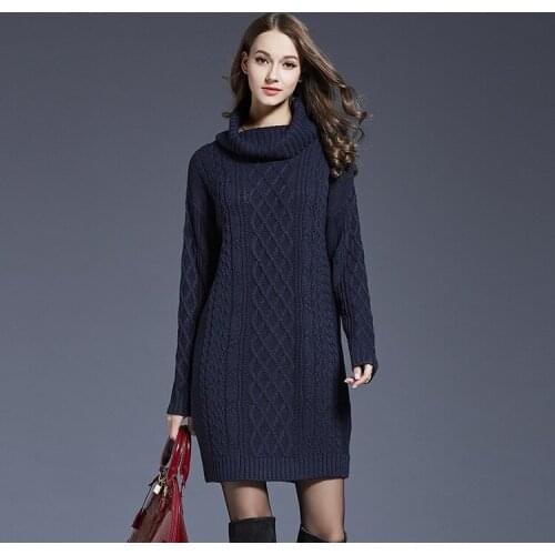 2020 Fashion Turtleneck Long Knitted Warm Dress Sweater For Women Autumn Winter Dress KJ003