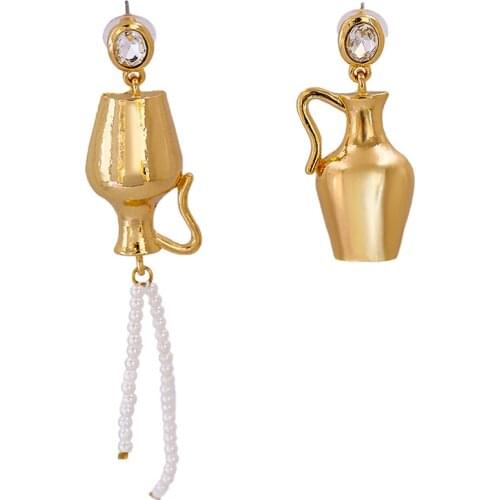 2021 Korean Fashion Jewelry New Gold Plated Long Tassel Pearl Crystal Vase Earrings Brincos Feminino Stud Earrings For Women