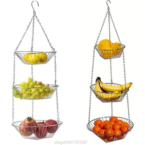 3 Tiers Hanging Fruit Basket Iron Wire Holder Rack Organizer Vegetable Storage Bowl J24 21 Dropship