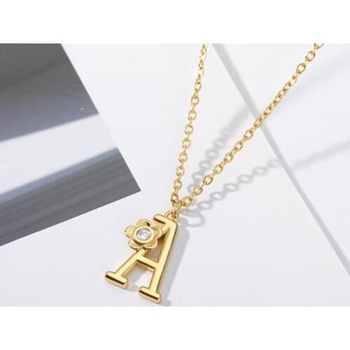A-Z Letter Initial Necklace Stainless Steel Gold Chain Necklaces for Women Flower Crystal Shape Alphabet Jewelry Christmas Gift