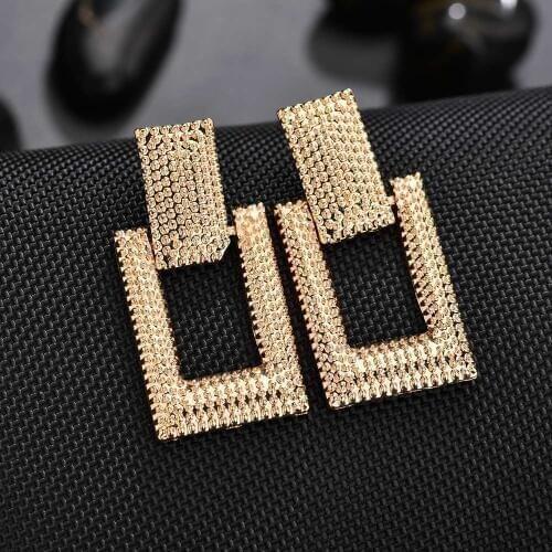 Trendy Women Earrings 2019 Gold/Silver Color Big Size Metal Hanging Drop Geometric Earrings Statement Earring Africa Jewelry