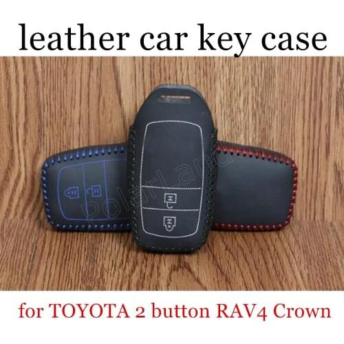 Only Red Premium Quality Car key case fit for TOYOTA 2 button RAV4 Crown leather car key case Hand sewing car key cover DIY
